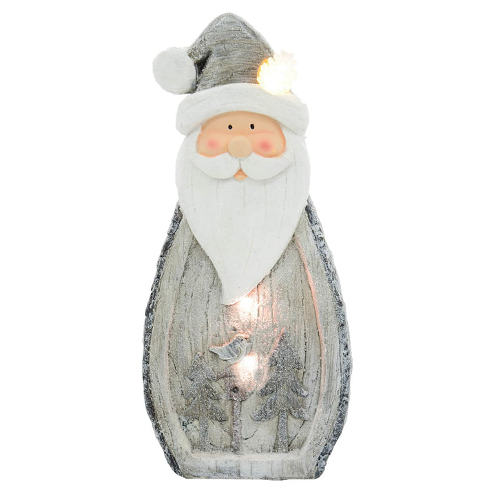 LED Santa With Bird House Christmas Decoration Grey White 43cm