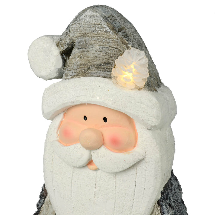 LED Santa With Bird House Christmas Decoration Grey White 43cm