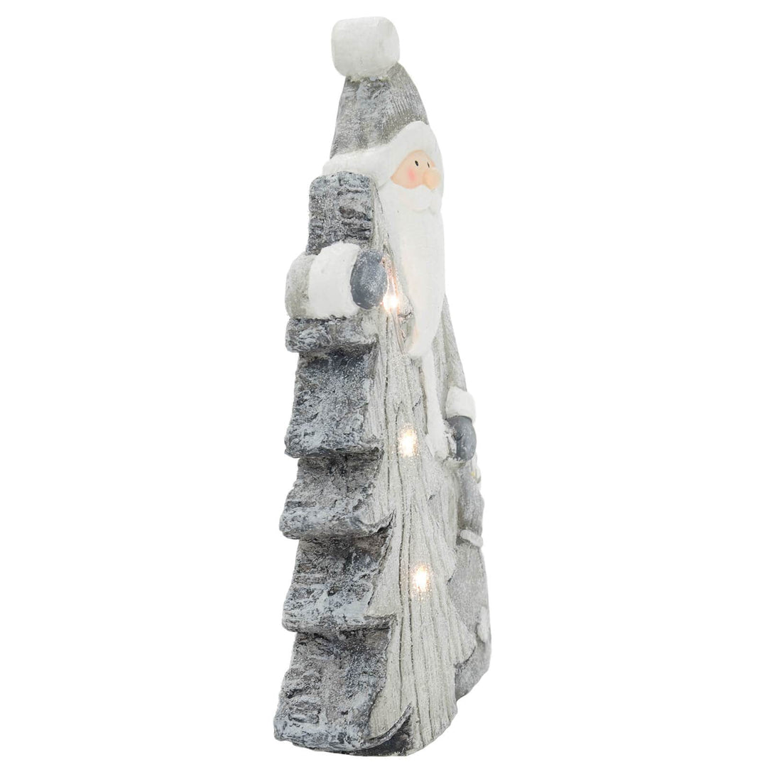 LED Santa & Christmas Tree Grey White Ceramic Ornament 47cm