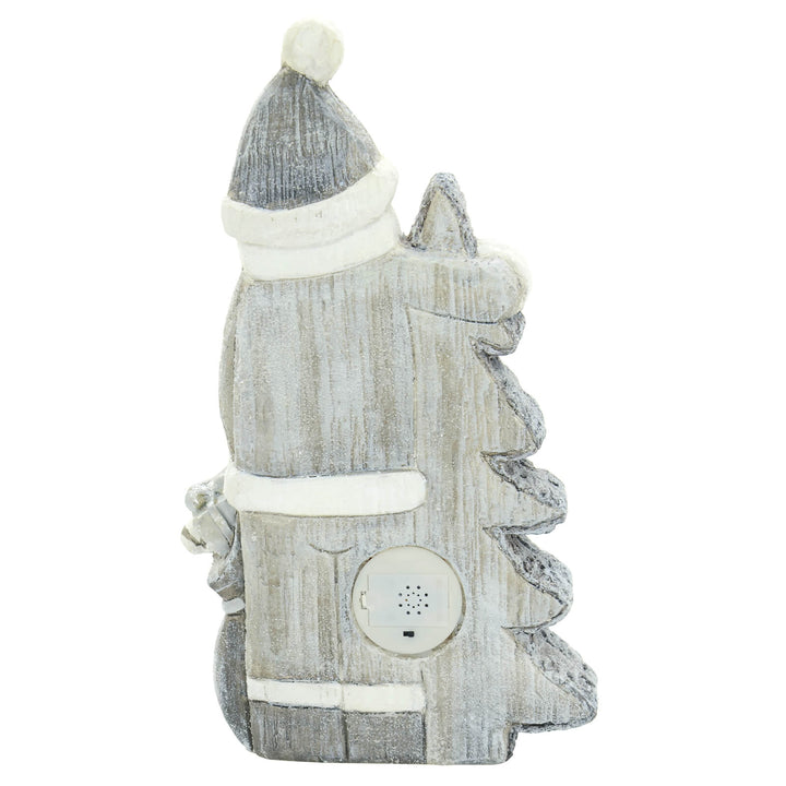 LED Santa &amp; Christmas Tree Grey White Ceramic Ornament 47cm