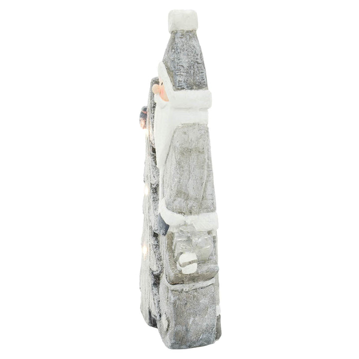 LED Santa &amp; Christmas Tree Grey White Ceramic Ornament 47cm