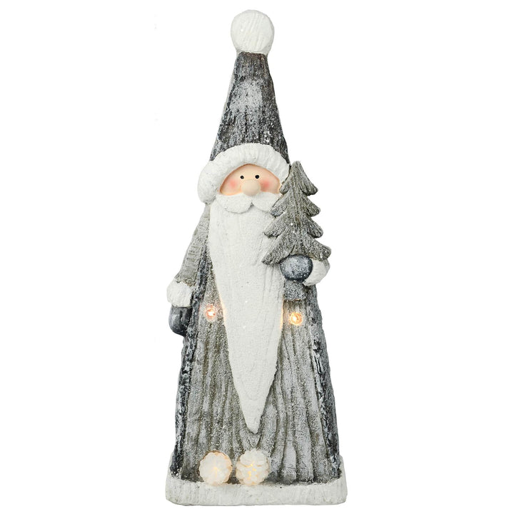 LED Santa Pine Cones Christmas Ornament Ceramic Grey White 48cm