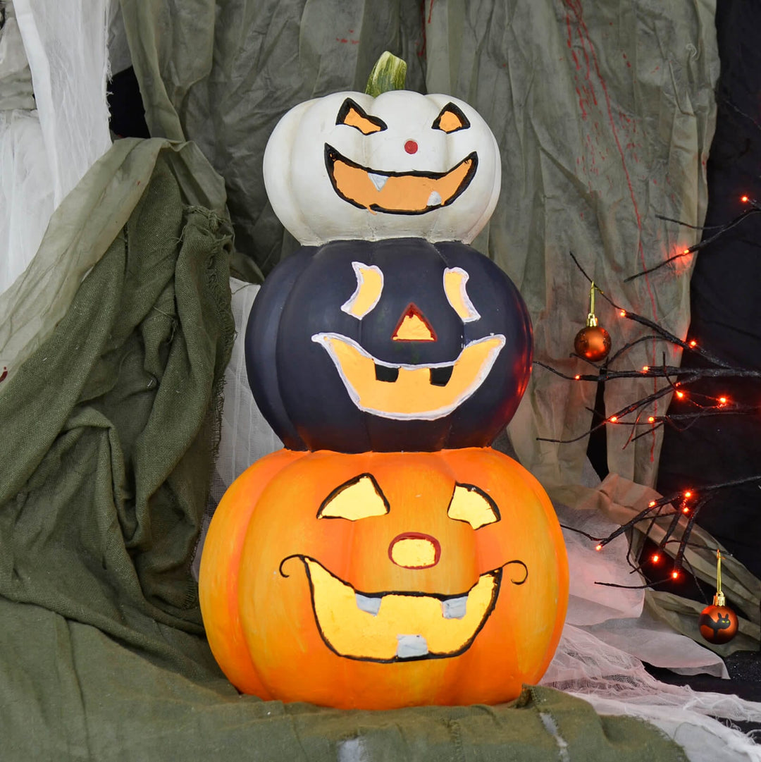 LED Pumpkin Lantern Stack Trio Halloween Decoration 60cm