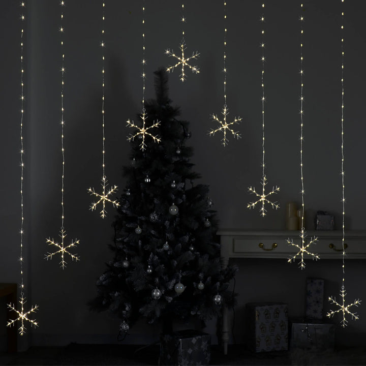 LED Curtain Lights 9 String Static Warm White Snowflake Star 1.2m Snowflake