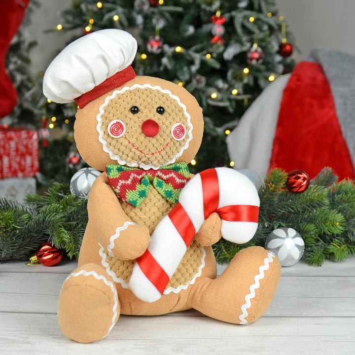 Fabric Gingerbread Figure Sitting Christmas Decoration 33cm