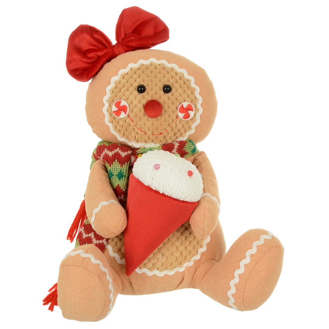 Fabric Gingerbread Figure Sitting Christmas Decoration 33cm Lady