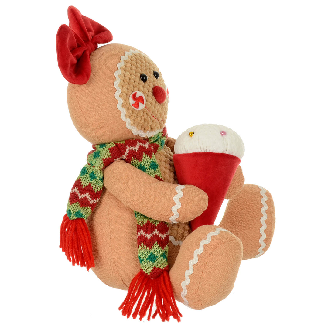 Fabric Gingerbread Figure Sitting Christmas Decoration 33cm