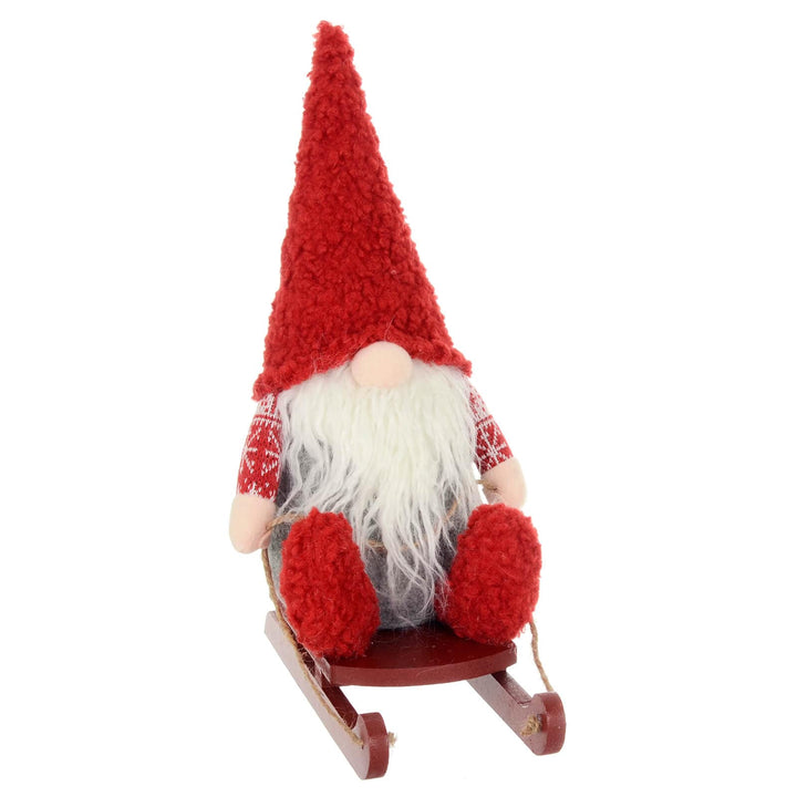 Christmas Gonk On Wooden Sledge Decoration Festive Gnome 36cm Red