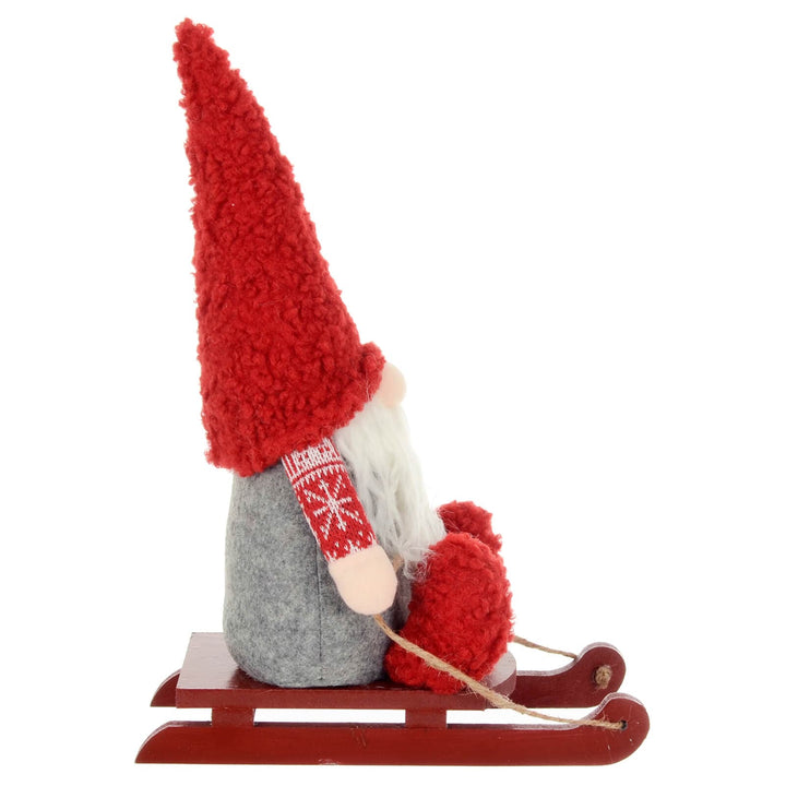 Christmas Gonk On Wooden Sledge Decoration Festive Gnome 36cm