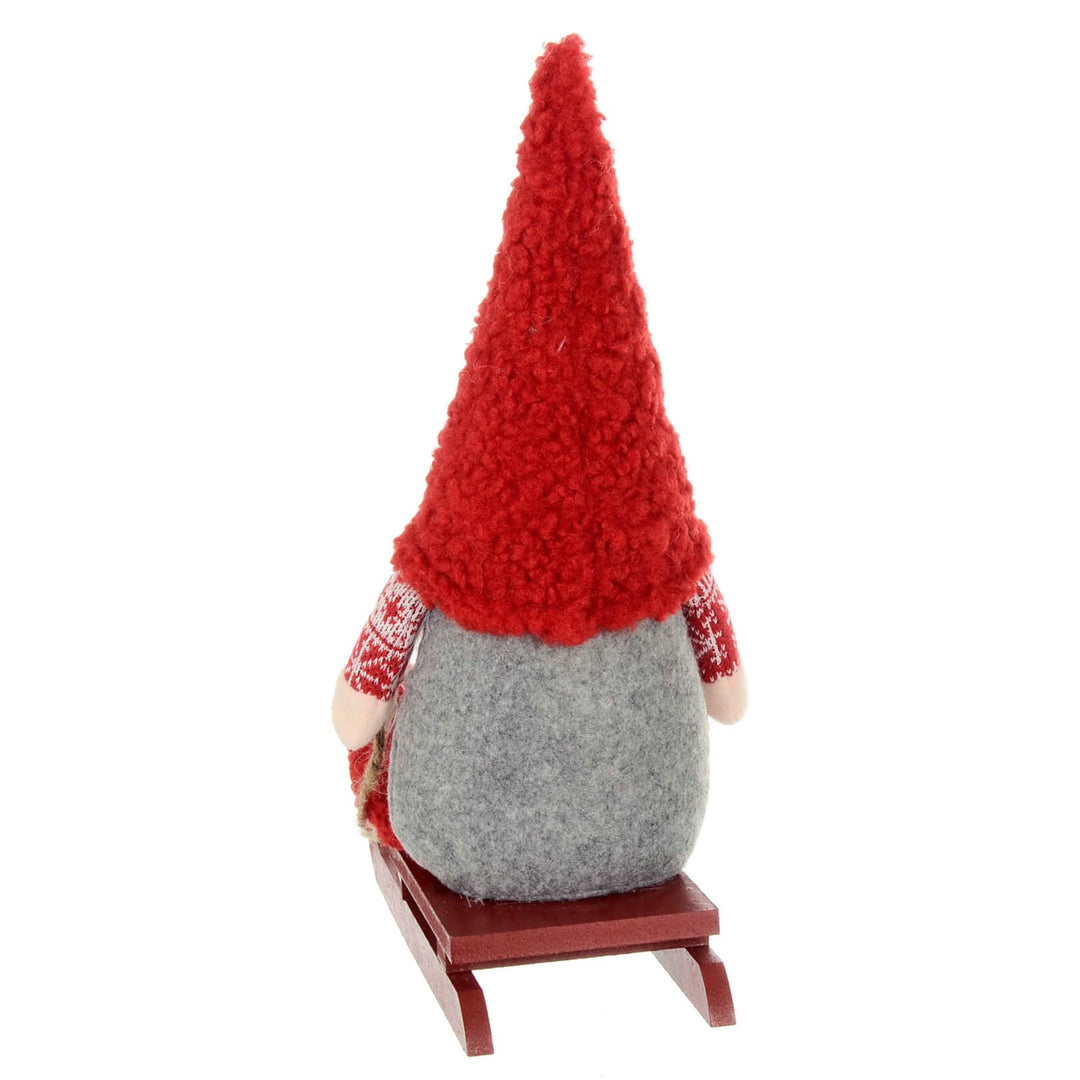 Christmas Gonk On Wooden Sledge Decoration Festive Gnome 36cm