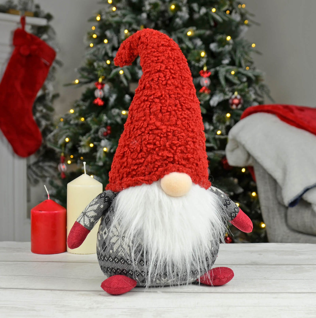 Christmas Gonk Decoration Fair Isle Jumper Grey Red Gnome 46cm