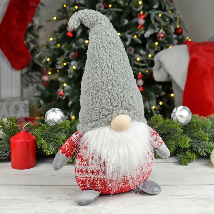 Christmas Gonk Decoration Fair Isle Jumper Grey Red Gnome 46cm