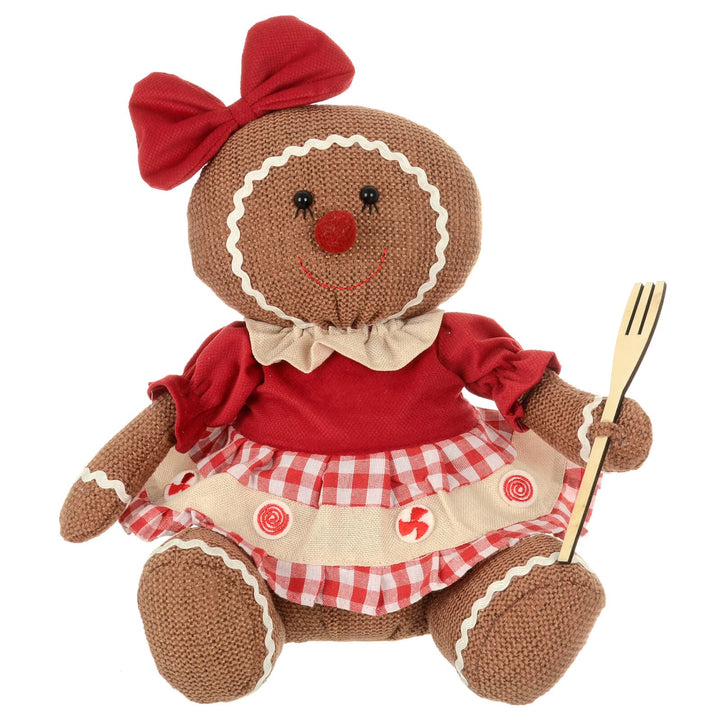 Christmas Gingerbread Figure Fabric Decoration Sitting 33cm Lady