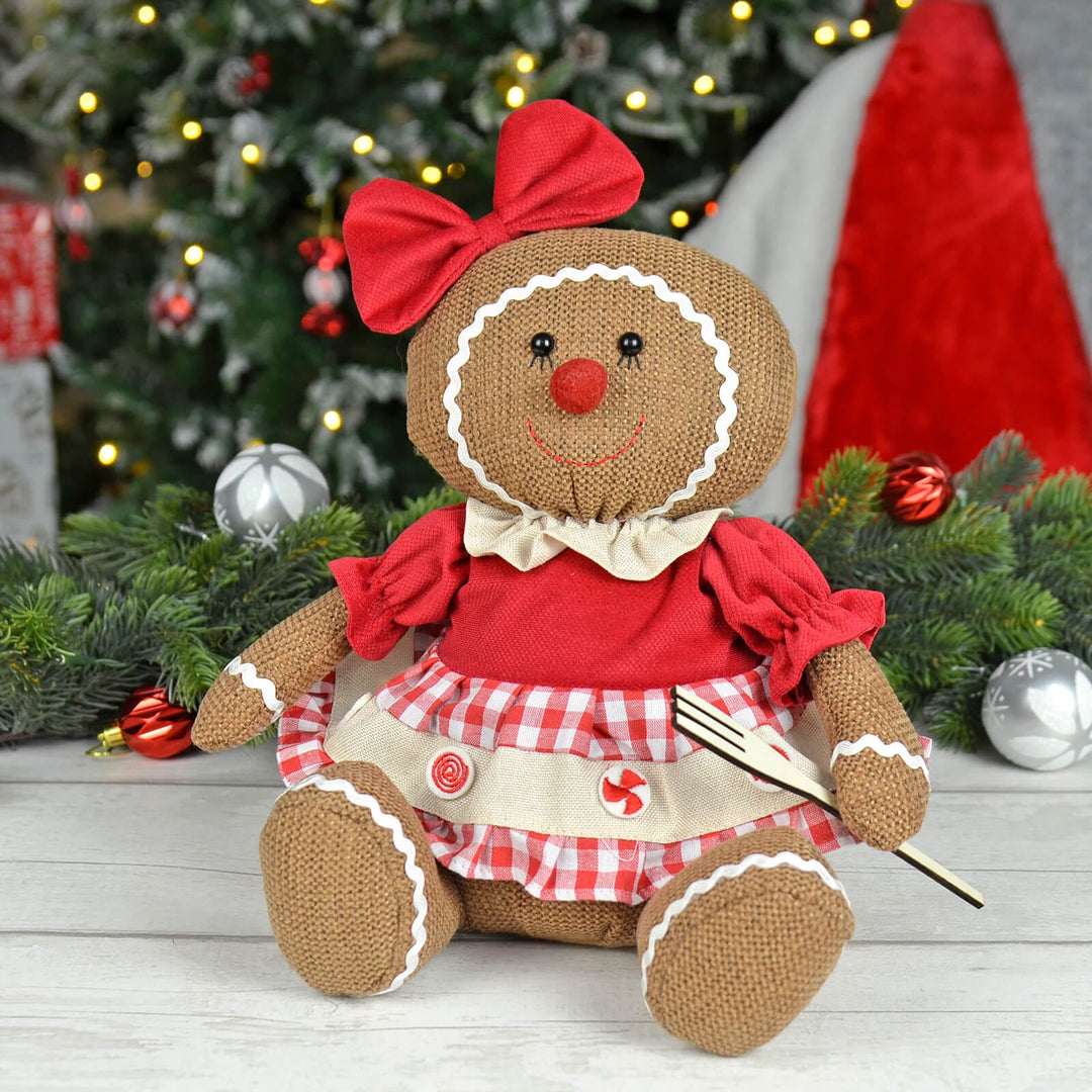 Christmas Gingerbread Figure Fabric Decoration Sitting 33cm