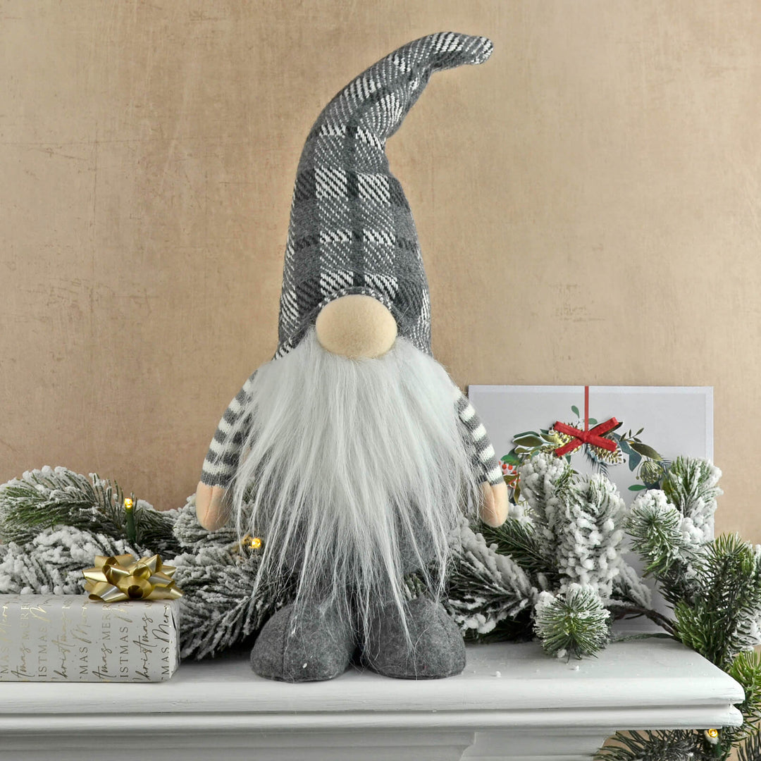 Christmas Gonk Figure Grey White Fabric Standing Decoration 41cm