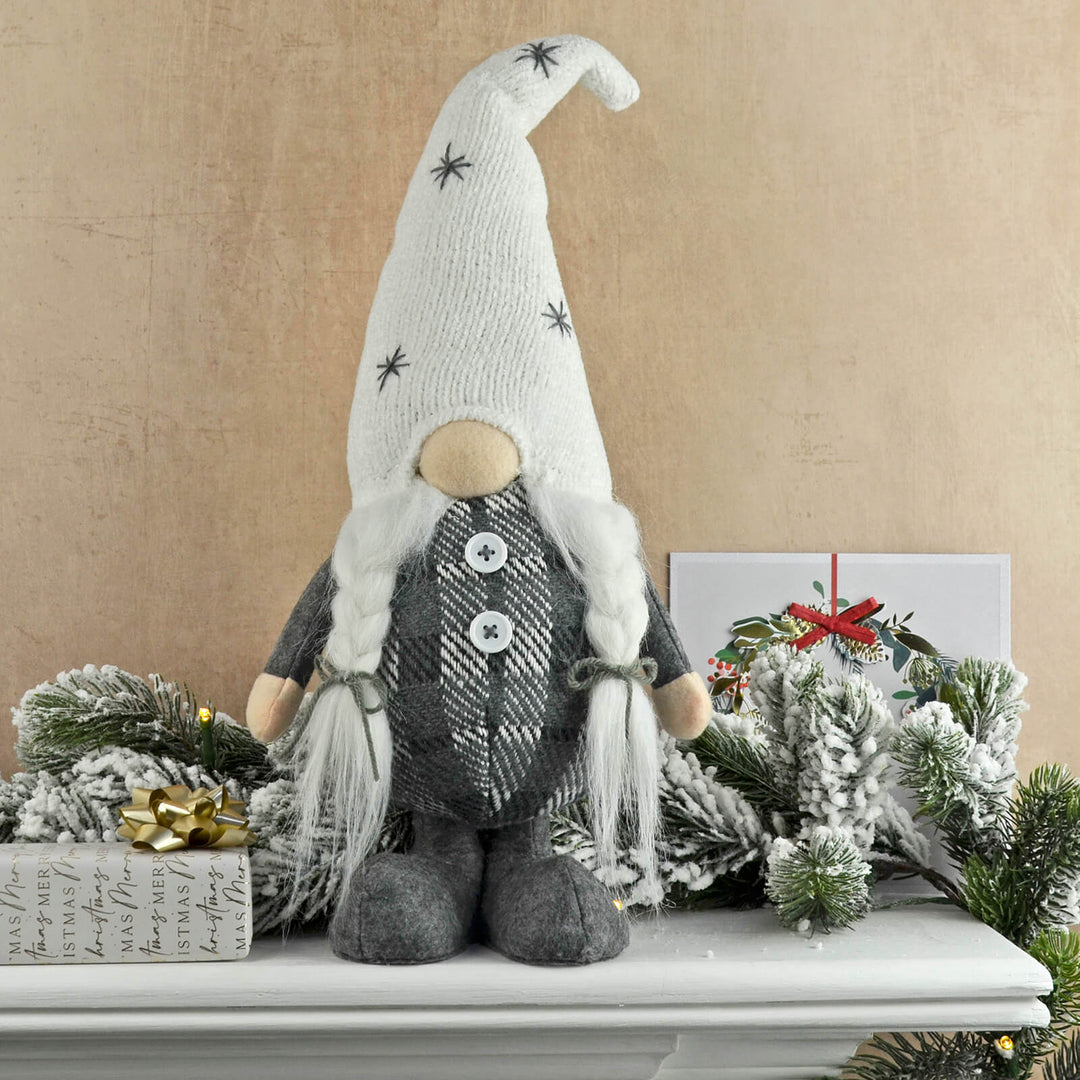 Christmas Gonk Figure Grey White Fabric Standing Decoration 41cm