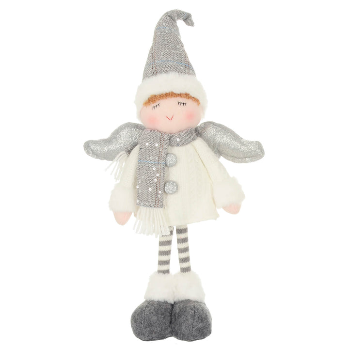 Christmas Fairy Standing Figure Grey White Silver Wings 41cm White