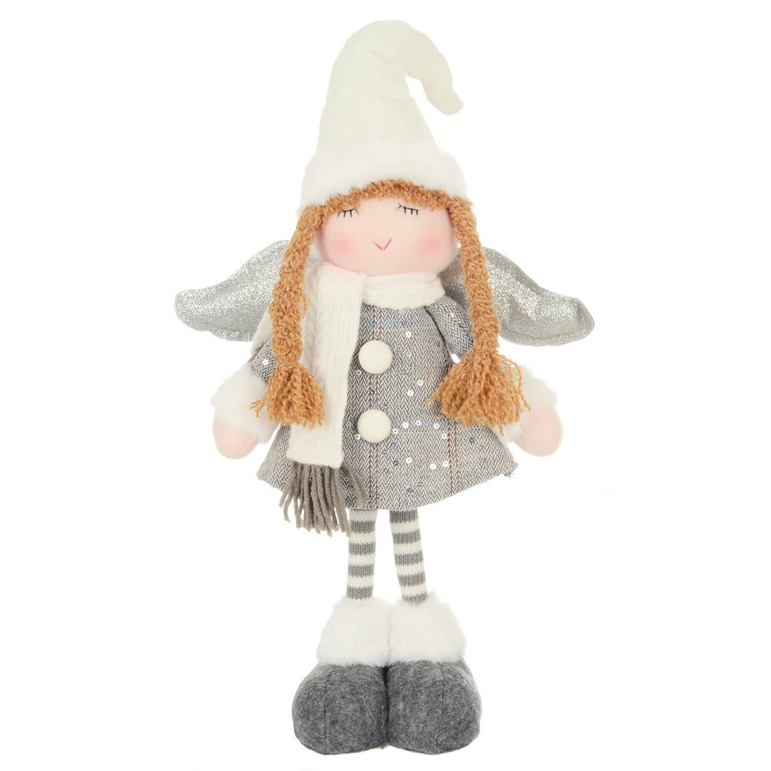 Christmas Fairy Standing Figure Grey White Silver Wings 41cm Grey