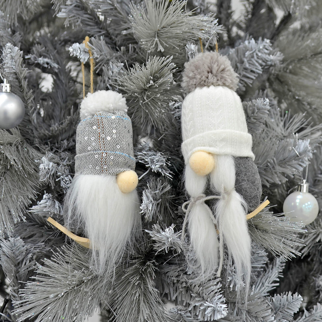 Pair of Grey White Gonks Christmas Tree Decorations 17cm