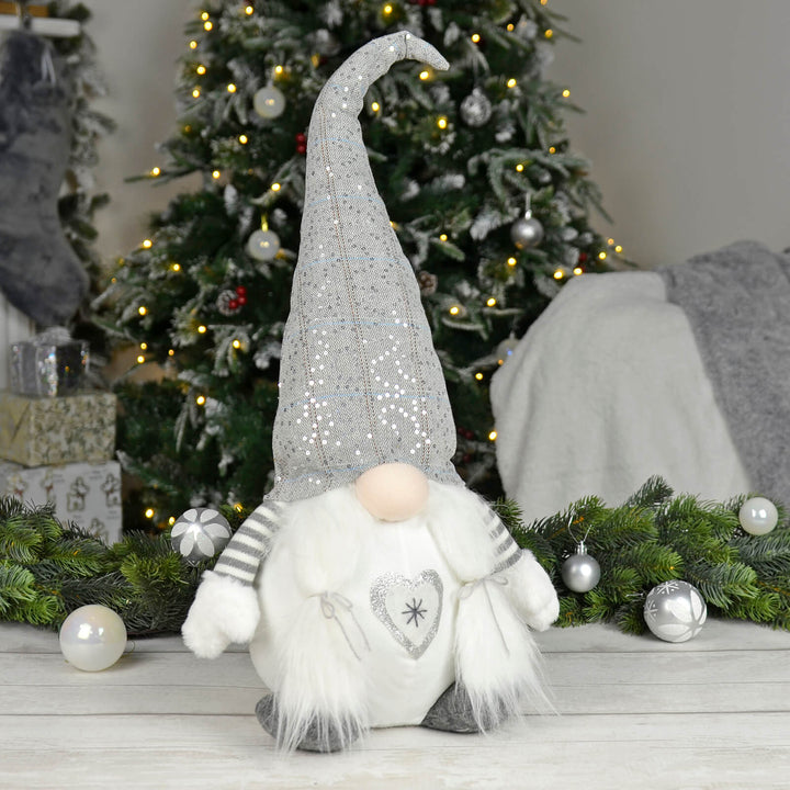 Large Christmas Gonk Fabric Figure Grey White Decoration 64cm