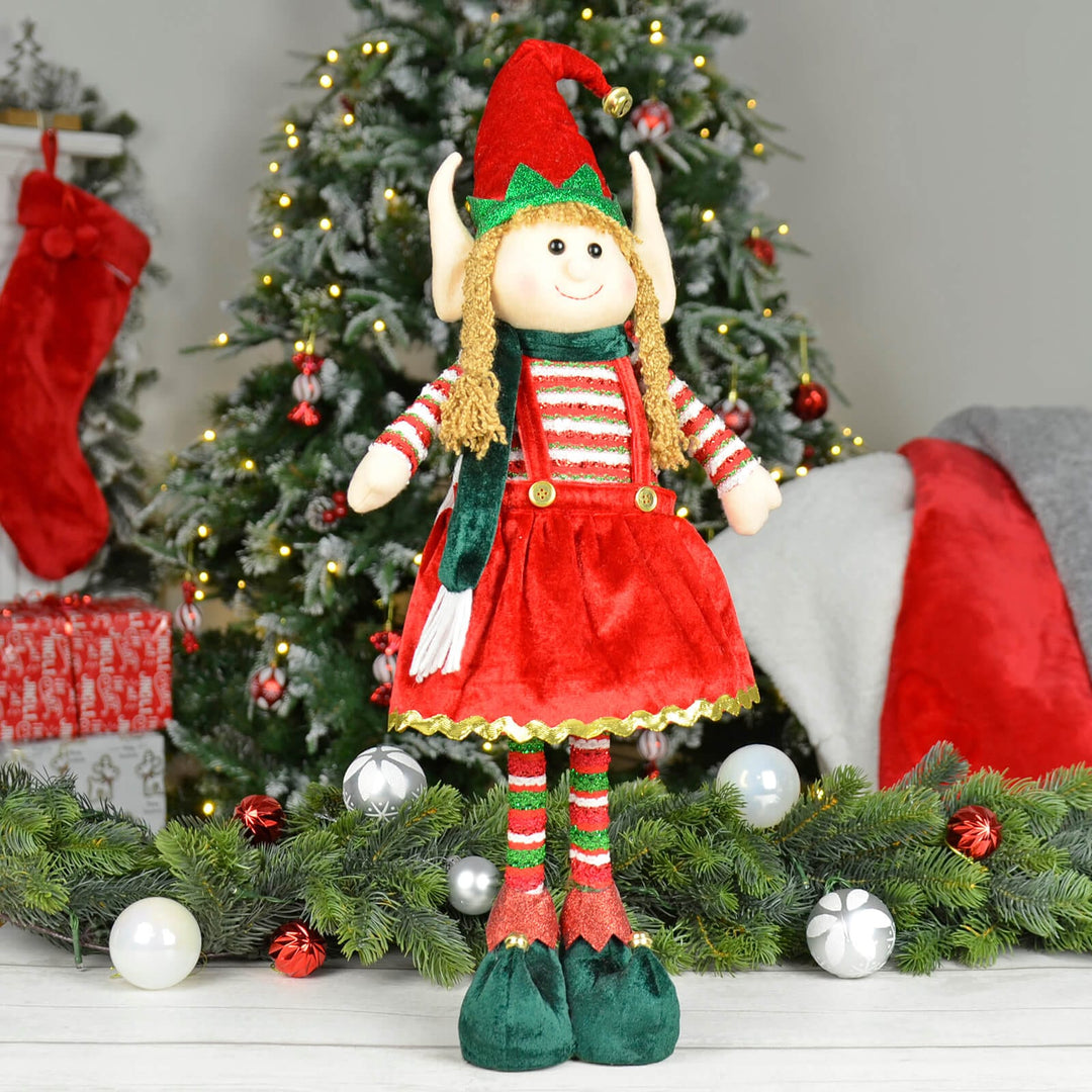 Large Christmas Elf Figure Standing Decoration Red Green 67cm