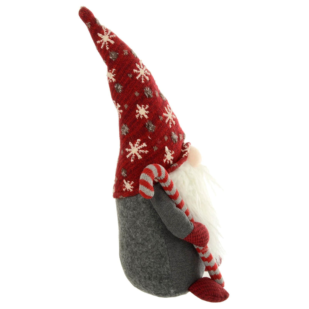 Christmas Gonk With Candy Cane Fabric Decoration Red Grey 39cm