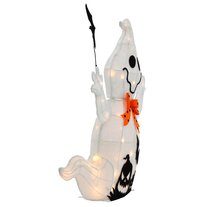 Light Up Ghost With Bat Halloween Decoration White LED 74cm