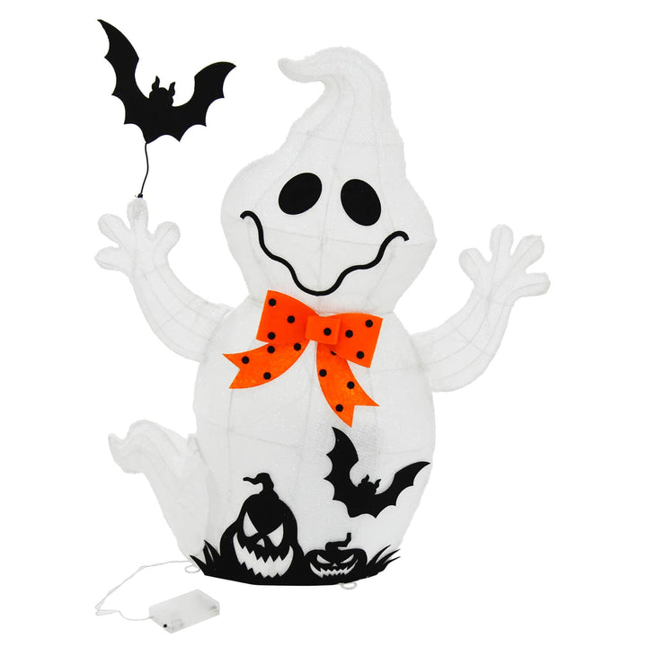 Light Up Ghost With Bat Halloween Decoration White LED 74cm