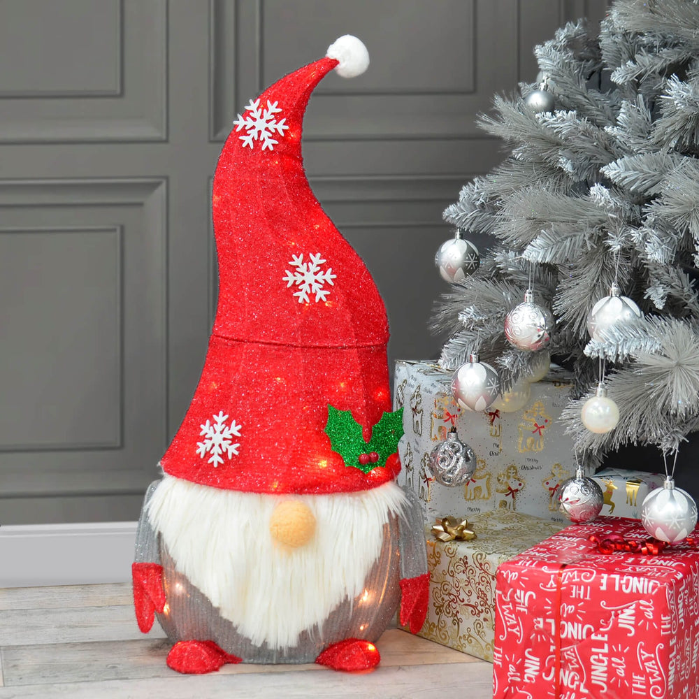 Light Up Gonk Christmas Decoration Festive Gnome White LED 74cm