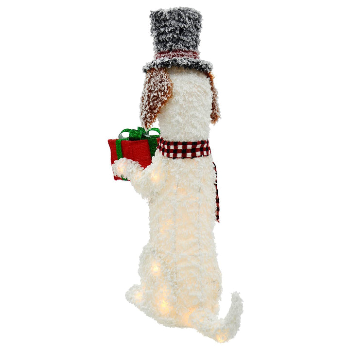 Large White LED Dog With Hat &amp; Gift Christmas Decoration 94cm