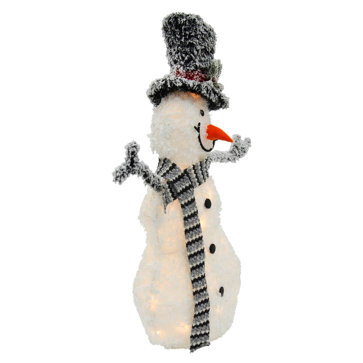 Light Up Snowman Christmas Decoration White Tinsel 82cm