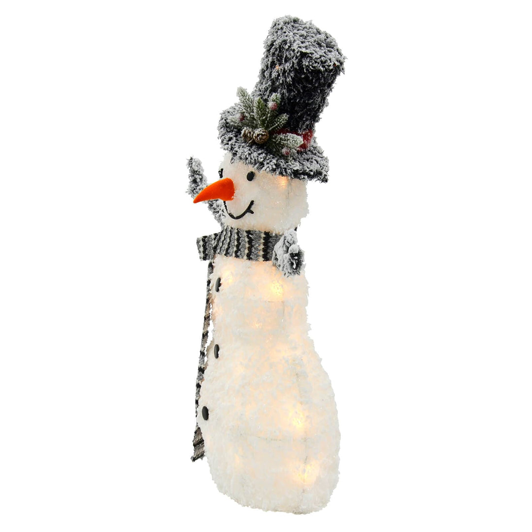 Light Up Snowman Christmas Decoration White Tinsel 82cm