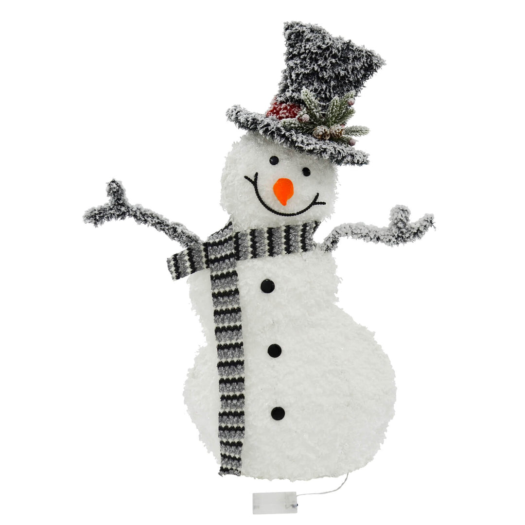 Light Up Snowman Christmas Decoration White Tinsel 82cm