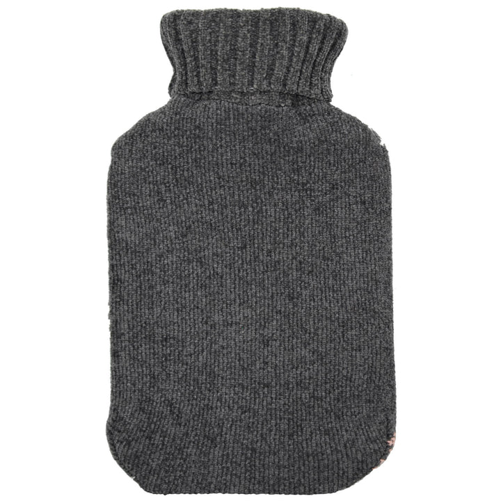 Hot Water Bottle 2 Litre Soft Knitted Cover Grey Pink