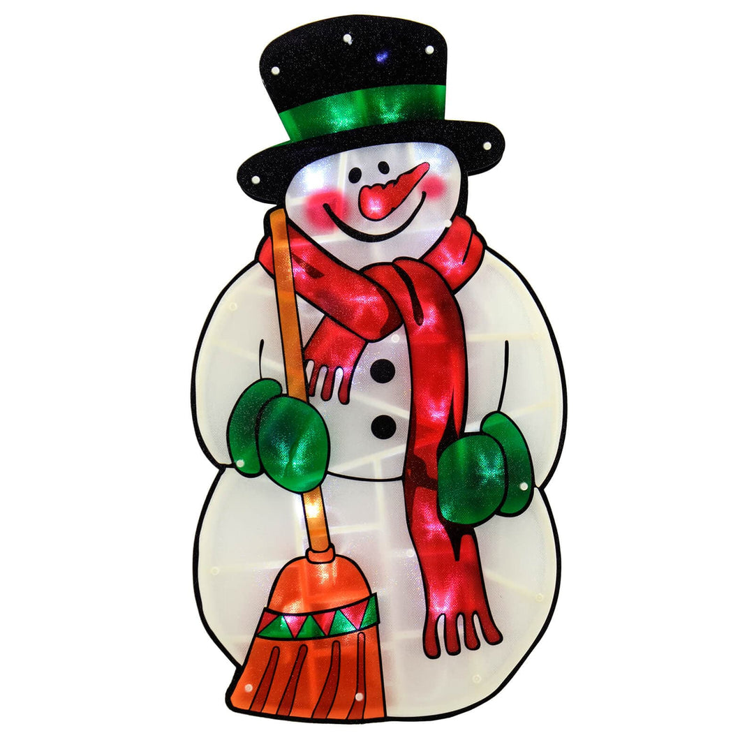 Window Silhouette 20 White LED Lights Battery Operated 46cm Snowman