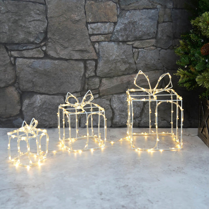 Set of 3 LED Gift Boxes Christmas Rope Light Decoration 94cm