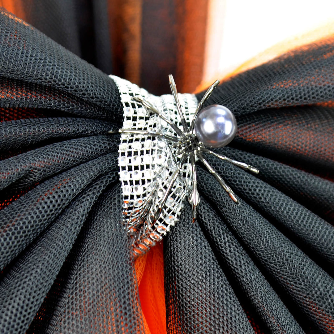 Halloween Door Bow Orange Black Net Diamante Spider Pin