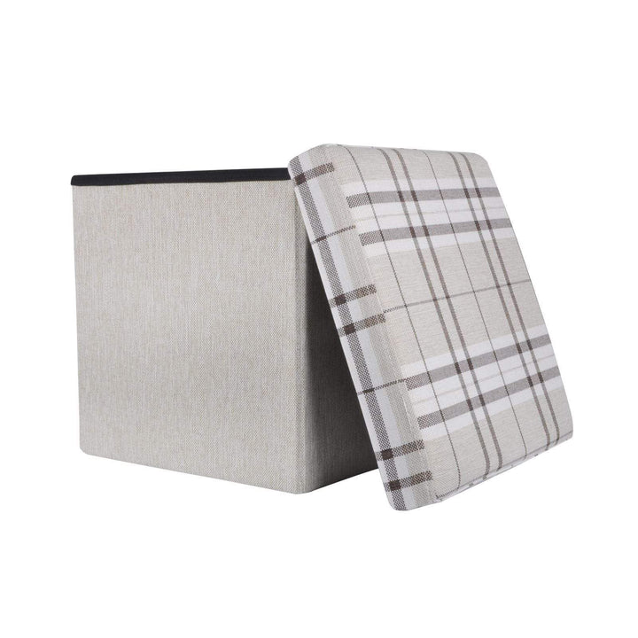 Folding Storage Ottoman Cube With Foam Lid Assorted Colours Linen