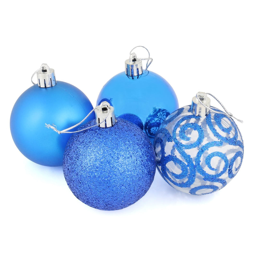 16 x 6cm Christmas Tree Baubles Swirl Matte Glitter Mirrored Blue