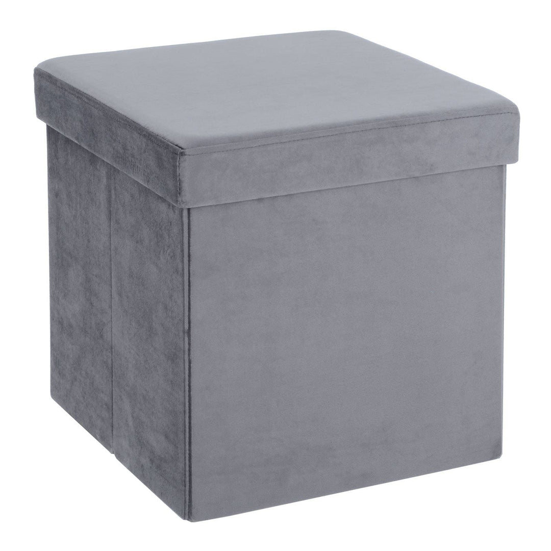 Hodge & Hodge Velvet Effect Storage Ottoman With Lid Dark Grey