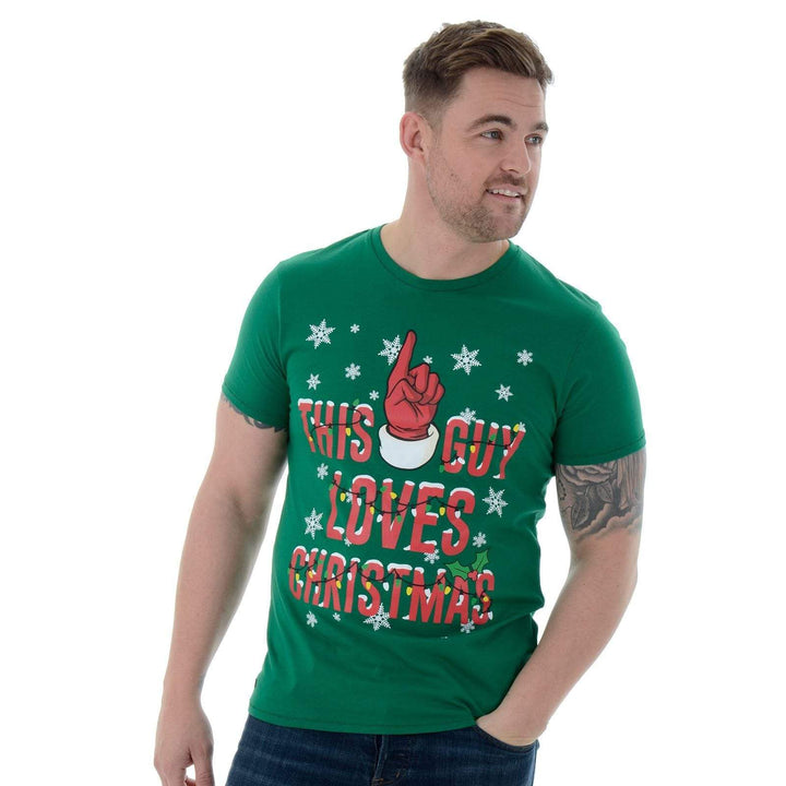 Mens Novelty Cotton Christmas T-Shirt Tee This Guy Loves Xmas Green / L