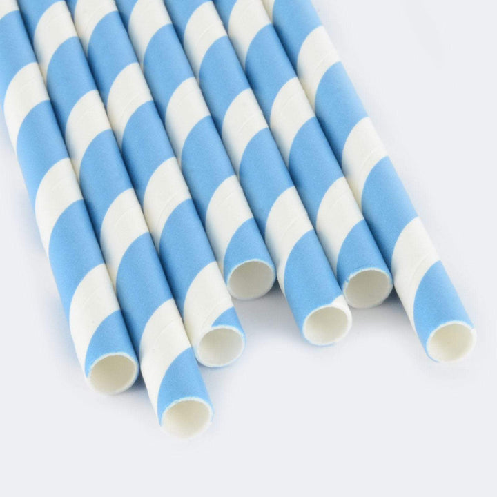 250 Eco Friendly Recyclable Paper Straws Bright Colours Stripe Blue