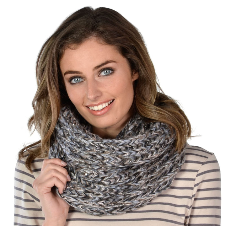 Womens Winter Snood Soft Knit Sparkly Sequins Wrap Scarf Grey Marl