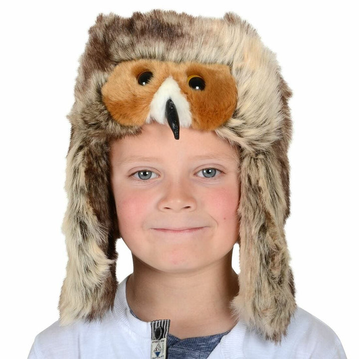 Childrens Deluxe Owl Faux Fur Hat With Ear Flaps