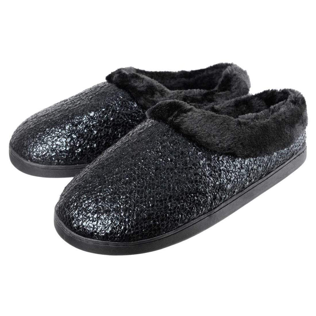 Womens Chloe Slip On Mule Slippers With Faux Fur Lining Black / 5-6