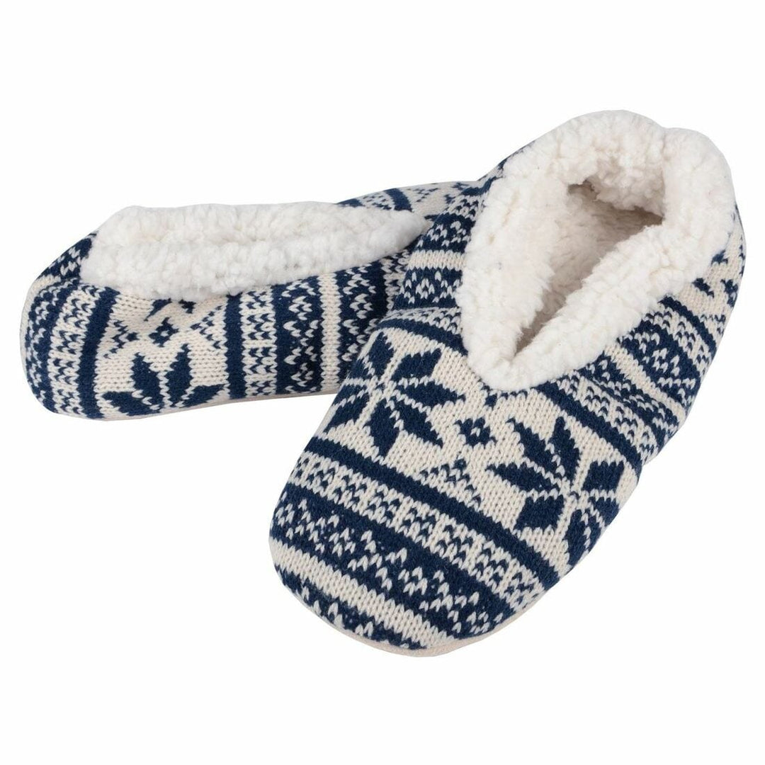 Womens Fair Isle Knit Snugg Slippers Sherpa Fleece Lining