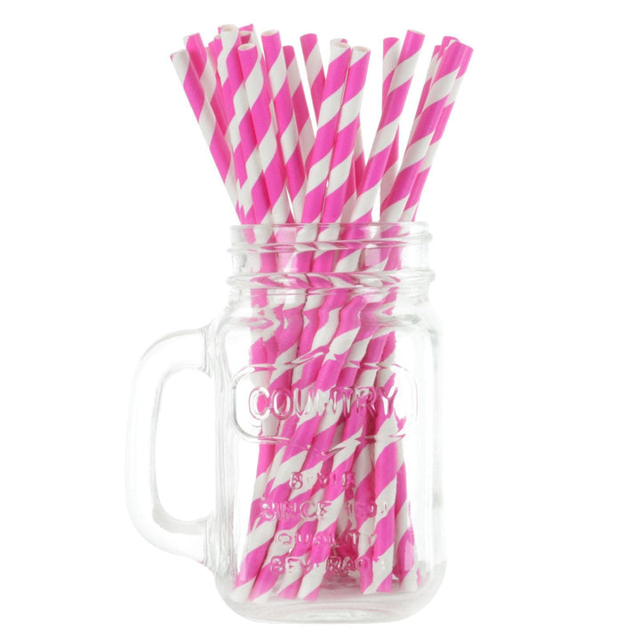 250 Eco Friendly Recyclable Paper Straws Bright Colours Stripe Hot Pink