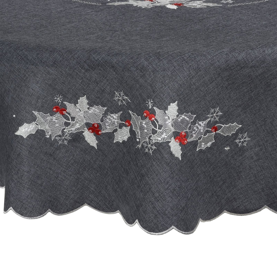 Holly Leaf Fabric Tablecloths / Napkins Xmas Decoration Dark Grey / 70" Round