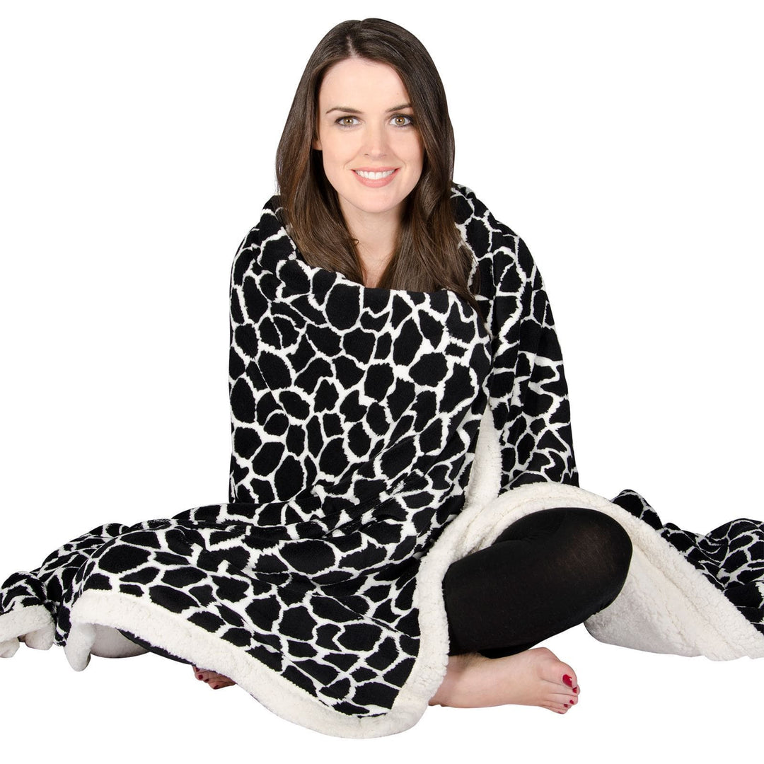 Animal Print Fleece Blanket With Sherpa Trim 2 Sizes