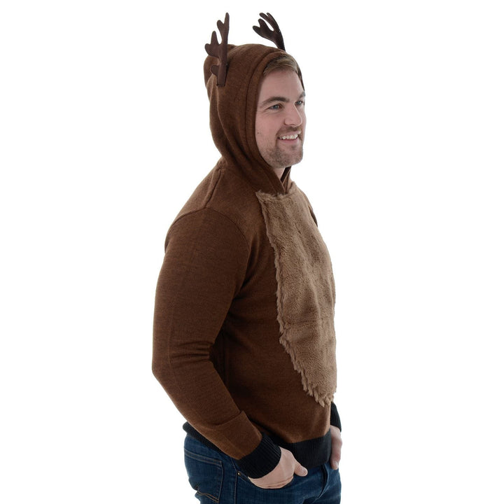 Mens Novelty Rudolph Overhead Hoody Knitted Christmas Jumper L